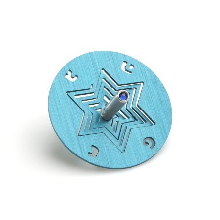 ALUMINUM TURQUOISE STAR OF DAVID DREIDEL ON STAND