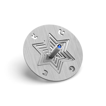 ALUMINUM SILVER STAR OF DAVID DREIDEL ON STAND