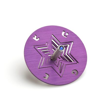 ALUMINUM PURPLE STAR OF DAVID DREIDEL ON STAND