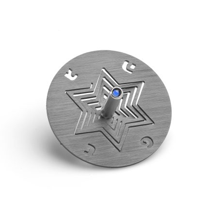 ALUMINUM GREY STAR DAVID DREIDEL ON STAND