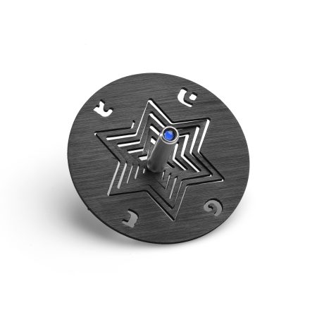 ALUMINUM BLACK STAR OF DAVID DREIDEL ON STAND