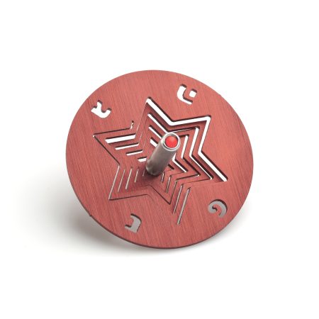 ALUMINUM RED STAR OF DAVID DREIDEL ON STAND