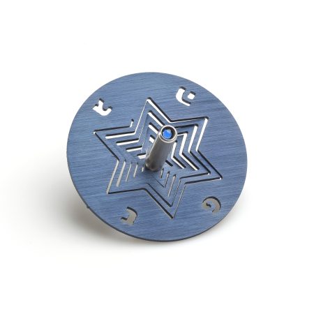 ALUMINUM BLUE STAR OF DAVID DREIDEL ON STAND