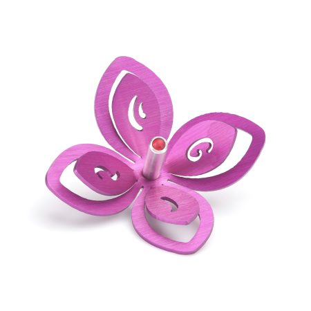 ALUMINUM PINK FLOWER DREIDEL ON STAND