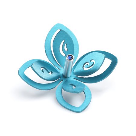 ALUMINUM TURQUOISE FLOWER DREIDEL ON STAND