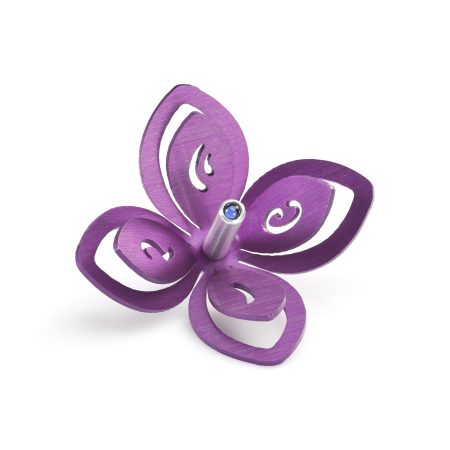 ALUMINUM PURPLE FLOWER DREIDEL ON STAND