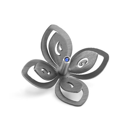 ALUMINUM GREY FLOWER DREIDEL ON STAND