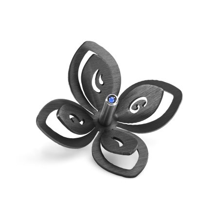 ALUMINUM BLACK FLOWER DREIDEL ON STAND