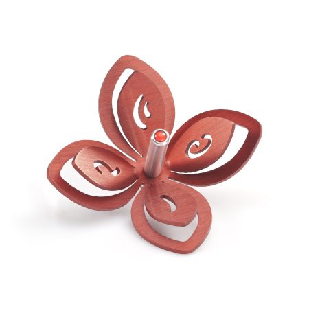 ALUMINUM RED FLOWER DREIDEL ON STAND