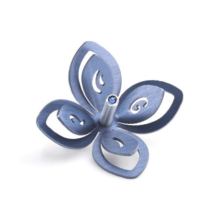 ALUMINUM DARK BLUE FLOWER DREIDEL ON STAND