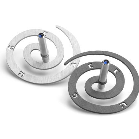 ALUMINUM GREY/SILVER DOUBLE SPIRAL DREIDEL ON STAND