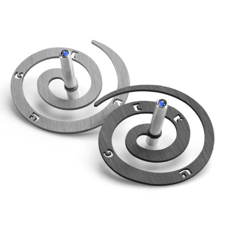 ALUMINUM GREY/BLACK DOUBLE SPIRAL DREIDEL ON STAND