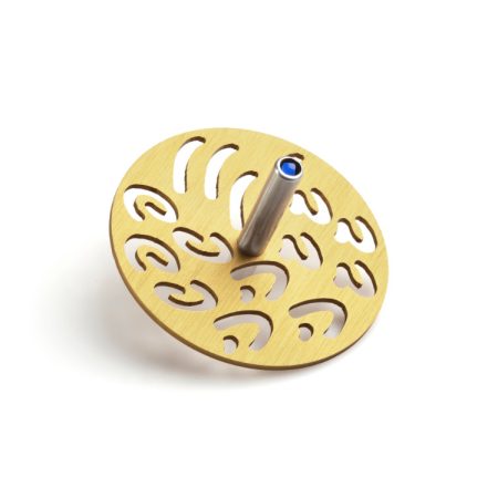 ALUMINUM GOLD "LETTERS" DREIDEL ON STAND