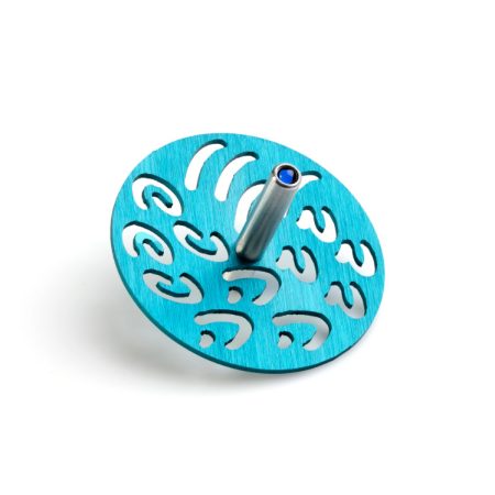 ALUMINUM TURQUOISE "LETTERS" DREIDEL ON STAND
