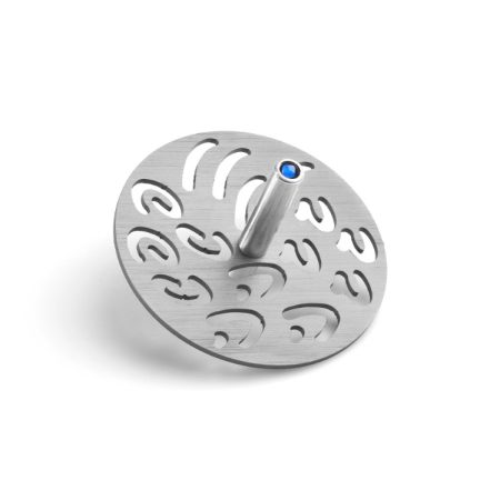 ALUMINUM SILVER "LETTERS" DREIDEL ON STAND