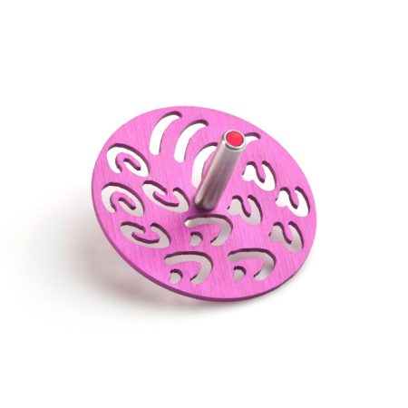 ALUMINUM PINK "LETTERS" DREIDEL ON STAND