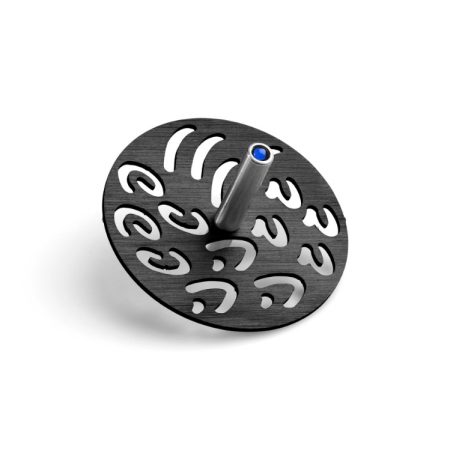 ALUMINUM BLACK "LETTERS" DREIDEL ON STAND