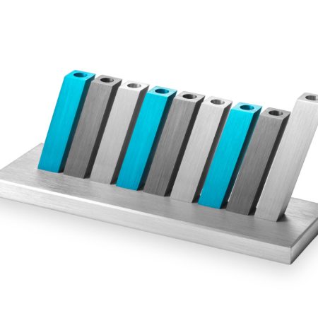 ALUMINUM TURQUOISE/GREY/SILVER KINETIC MENORAH