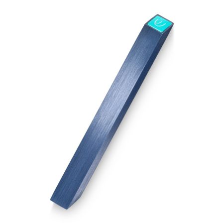 ALUMINUM BLUE/TURQUOISE "ANGLE" MEZUZAH 7 CM.