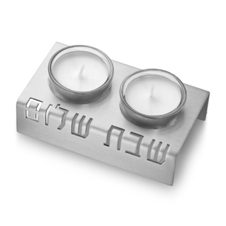 ALUMINUM SILVER "SHABBAT SHALOM" CANDLESTICK