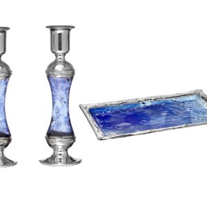GLASS S PAIR CANDLESTICK 21 CM./GLASS SS TRAY