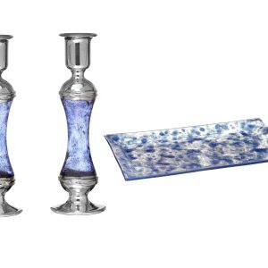 GLASS S PAIR CANDLESTICK 21 CM./GLASS TRAY