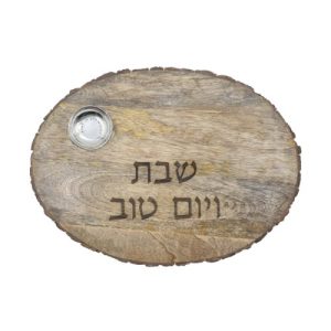 NATURAL OVAL/BARK CHALLAH BOARD/SALT DISH