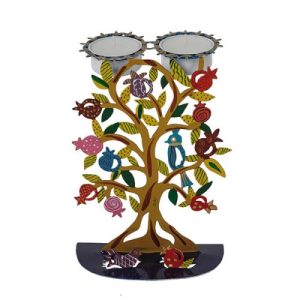 LASER CUT HAND PAINTED POMEGRANATES TREE CANDLESTICKS