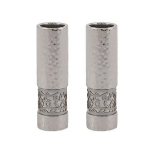 CYLINDER/POMEGRANATES METAL CUTOUT CANDLESTICKS