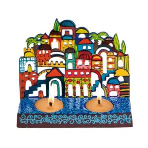 LASER CUT HAND PAINTED JERUSALEM CANDLESTICKS
