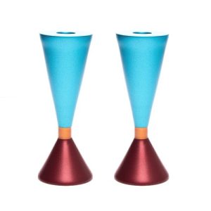 DOUBLE SIDED RED AND TURQUOISE CANDLESTICKS ANODIZE 17 CM.