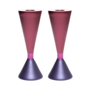 DOUBLE SIDED PURPLE AND MAROON CANDLESTICKS ANODIZE 17 CM.