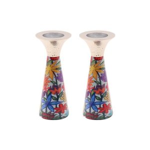 CONE FLOWERS PAINTED SHORT PR. CANDLESTICKS