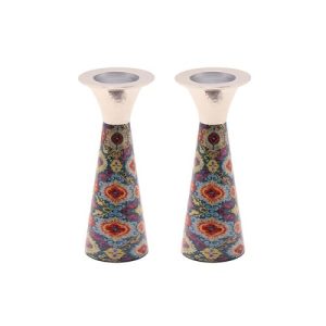 CONE COL. EMB. PAINTED SHORT PR. CANDLESTICKS