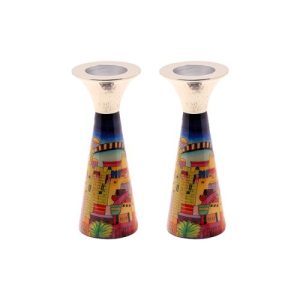 CONE JERUSALEM PAINTED SHORT PR. CANDLESTICKS