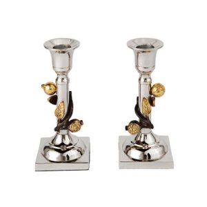 STAINLESS STEEL/BRASS POMEGRANATES CANDLESTICKS