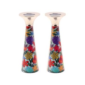 CONE FLOWERS PAINTED TALL PR. CANDLESTICKS