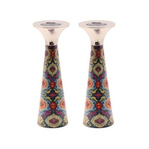 CONE COLORFUL EMBROIDERY PAINTED TALL PR. CANDLESTICKS