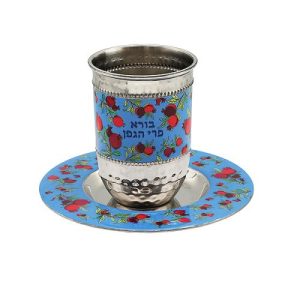 METAL/POMEGRANATES BLUE BACKGROUND DESIGN KIDDUSH CUP