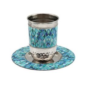 METAL/BLUE ABSTRACT DESIGN KIDDUSH CUP