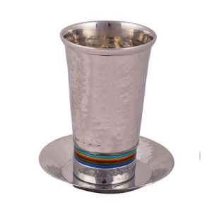 STAINLESS STEEL/HAMMERWORK NARROW RINGS KIDDUSH CUP