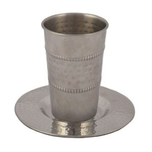 STAINLESS STEEL/HAMMERWORK MIDDLE STRIPE KIDDUSH CUP