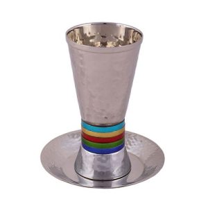 STAINLESS STEEL/HAMMERWORK WIDE RINGS KIDDUSH CUP