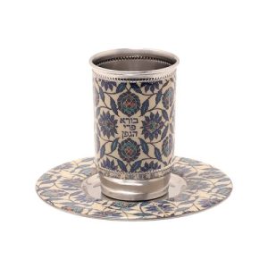 TALL METAL/COLORFUL CERAMIC DESIGN KIDDUSH CUP