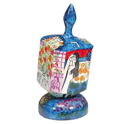 LARGE HAND PAINTED DREIDEL + STAND