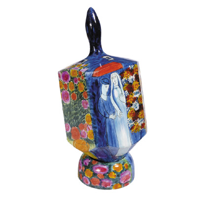 DREIDLE XL ON STAND HAND PAINTED BRIDE & GROOM