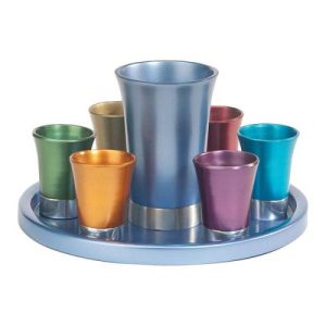 ALUMINIUM ANODIZED KIDUSH CUP/6 SMALL CUPS/TRAY