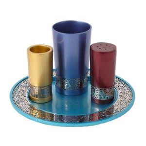 ALUMINIUM ANDONIZED/JERUSALEM CUTOUT HAVDALLAH SET