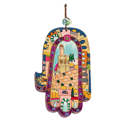HAND PAINTED JERUSALEM LARGE HAMSA