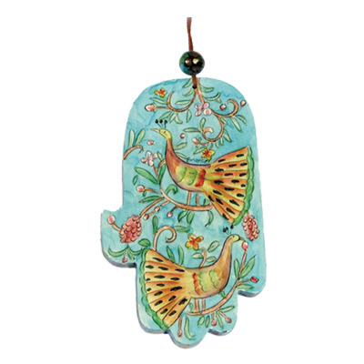 HAND PAINTED PEACOCK LARGE HAMSA